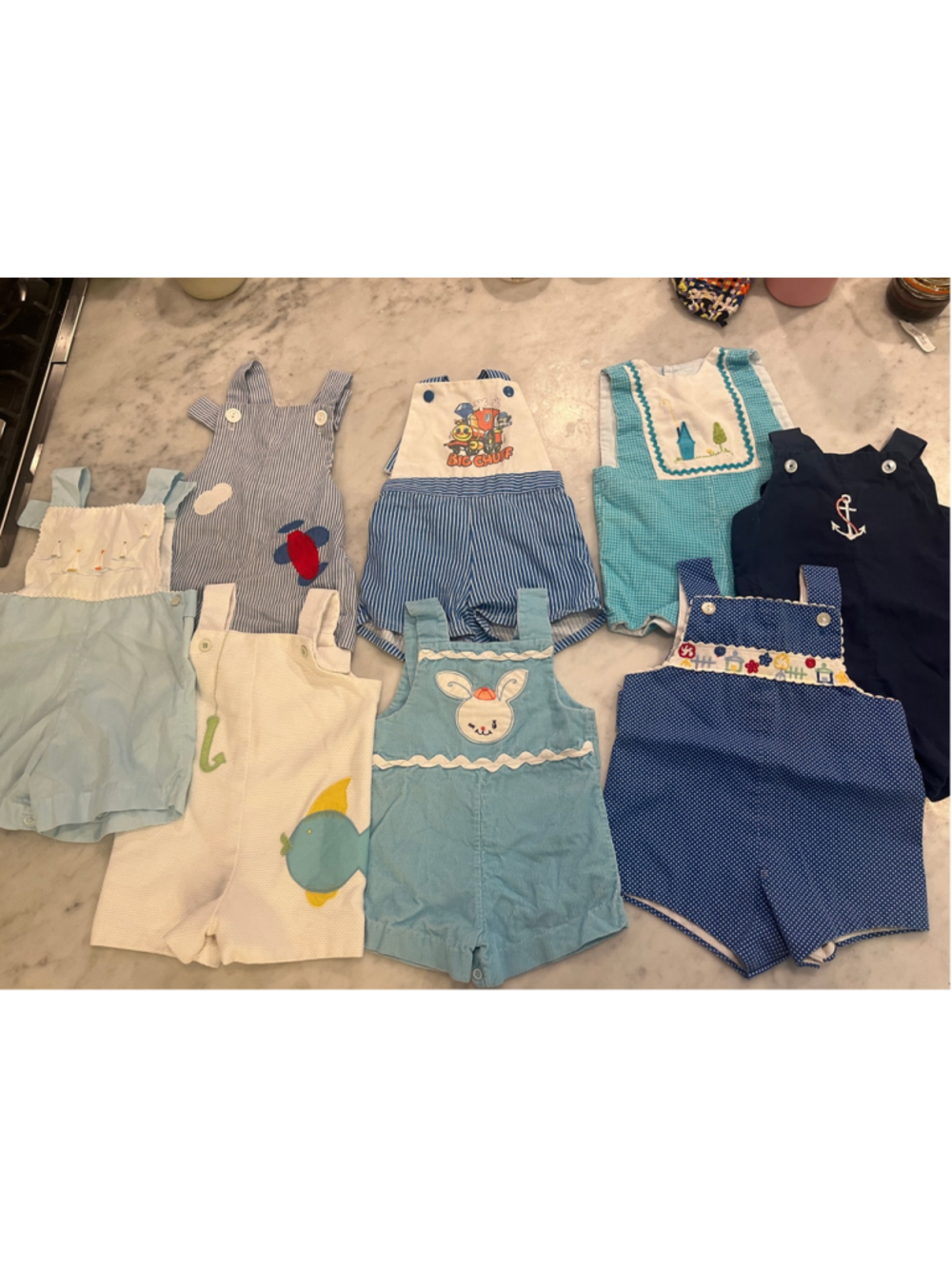 Sylvia Whyte Baby Romper 12-18M Blue White Polka Dot Embroidered